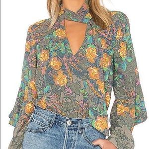 NEW BCBGMAXAZRIA Jade Floral Tie-Neck Top Size Small